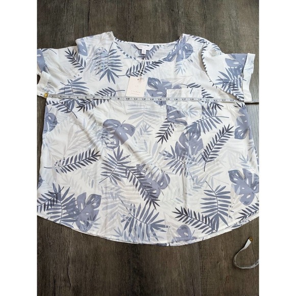 NWT Lauren Conrad Palm Leaf Short Sleeve Blouse Size XL  Women's White - Picture 7 of 8